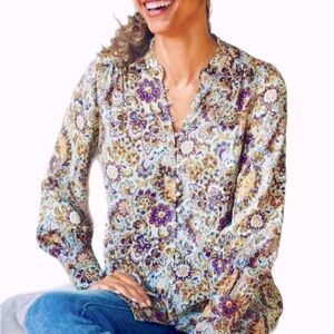 NWOT Soft Surroundings Via Alpina Blouse Paisley with Metallic Gold Threading M